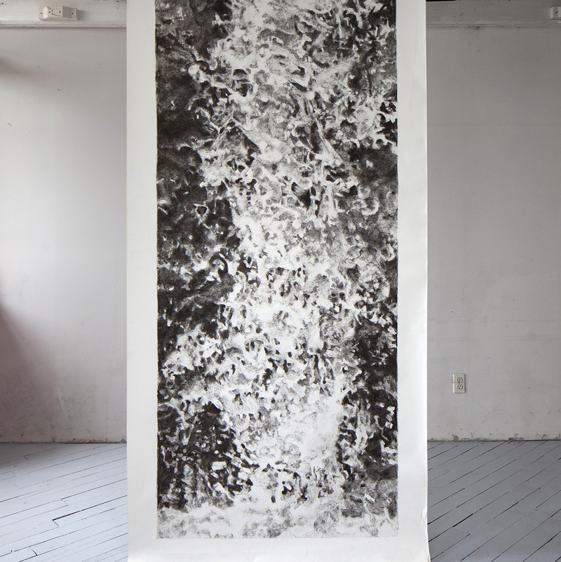 Meltwater-Golling Fall, 2022, 91” X 36“, charcoal on paper