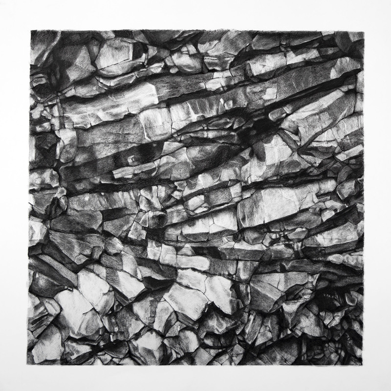Buried Alive -Basalt 1, 2021, 48” X 48“, charcoal on paper