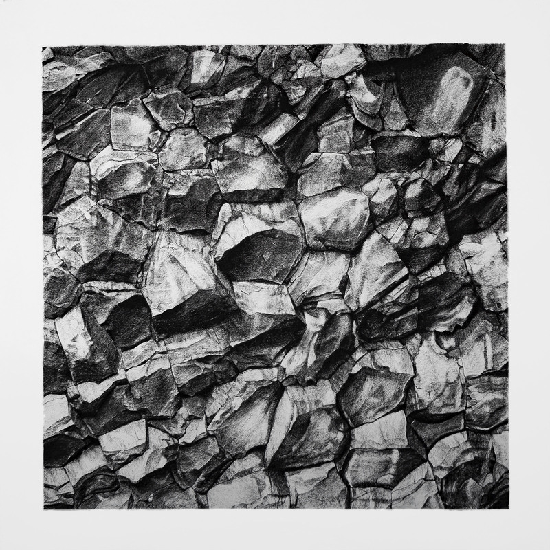 Buried Alive -Basalt 3, 2022, 48” X 48“, charcoal on paper